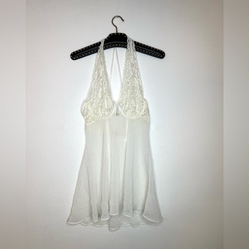 VTG Y2K Seductive Wear by Cinema Etoile M Babydoll Slip Bridal White Lace Pearl